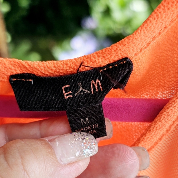 Neon Orange Lace Tank Blouse - Picture 4 of 9